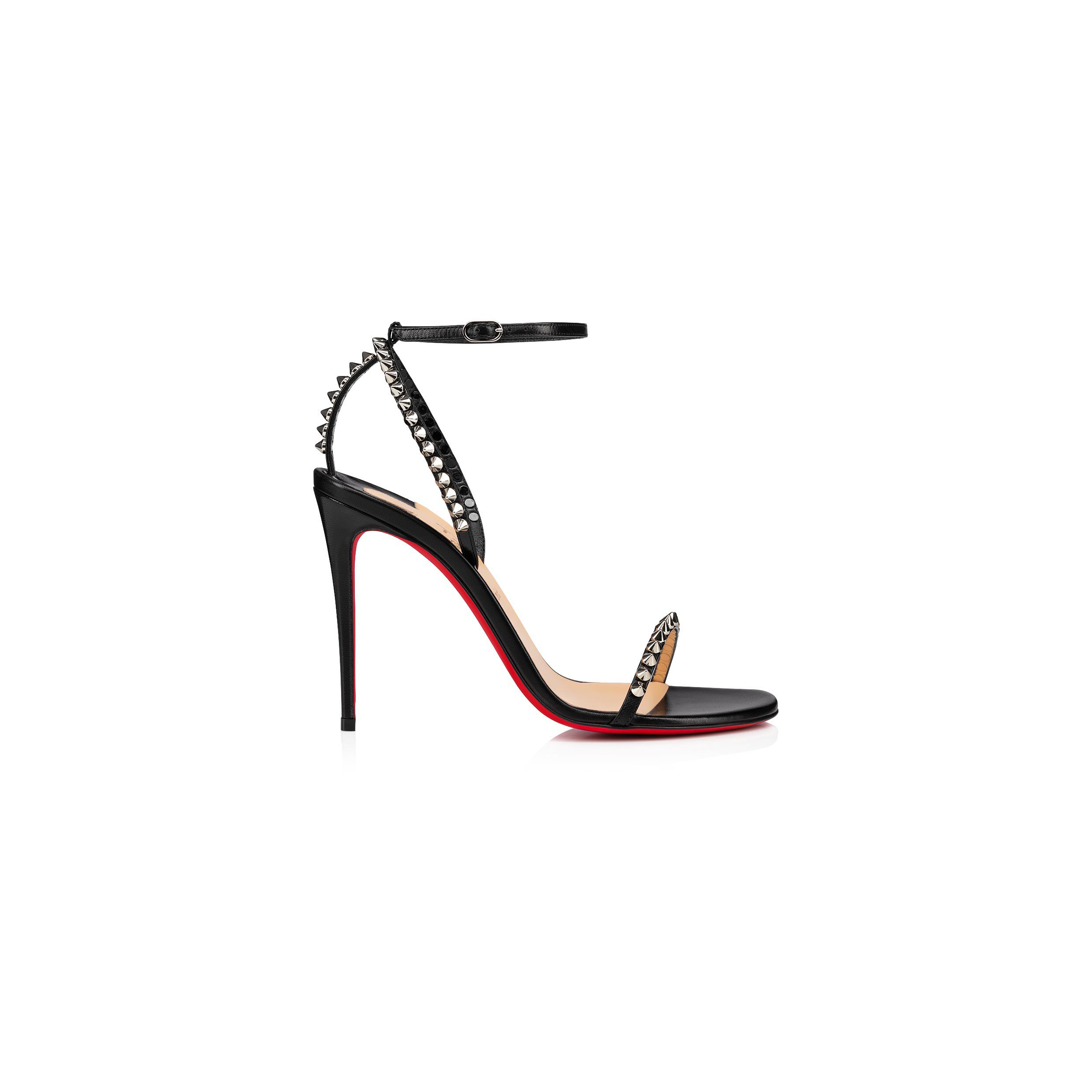 CHRISTIAN LOUBOUTIN SO ME 100 MM STRAPPY SANDALS-KID LEATHER AND SPIKES-BLACK-WOMEN 1200129BK65